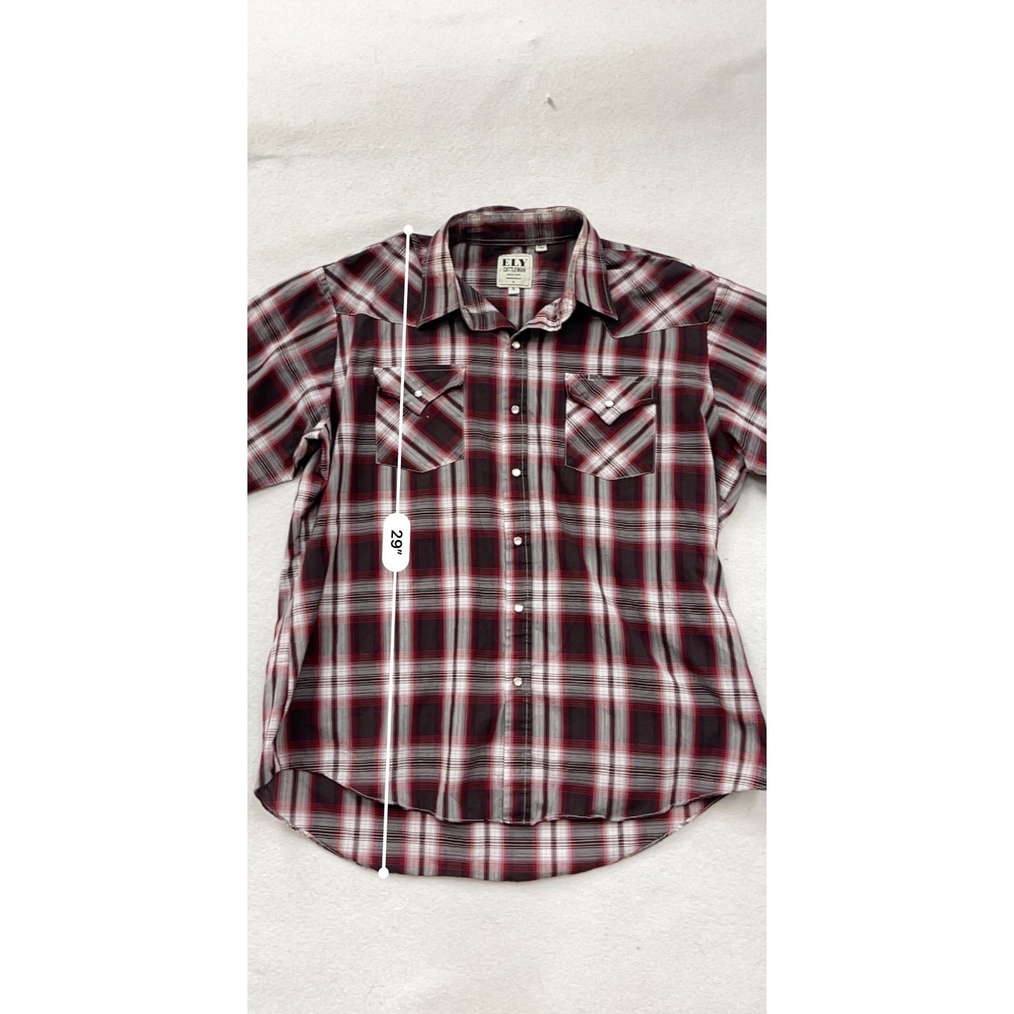 Ely Cattleman XL Red & Black Plaid Western Snap Button Shirt #8697