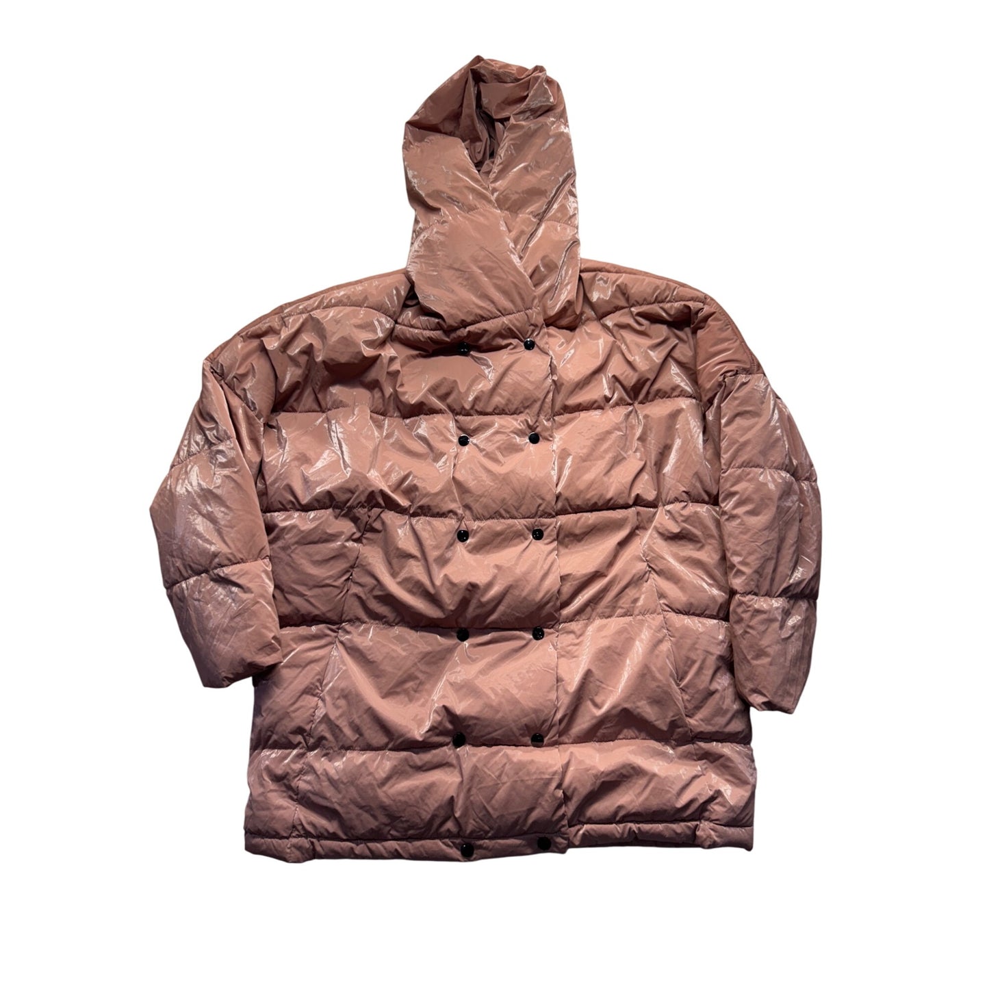 Zara Womens Light Pink Hooded Puffer Coat With Shiny Finish Size S #9509