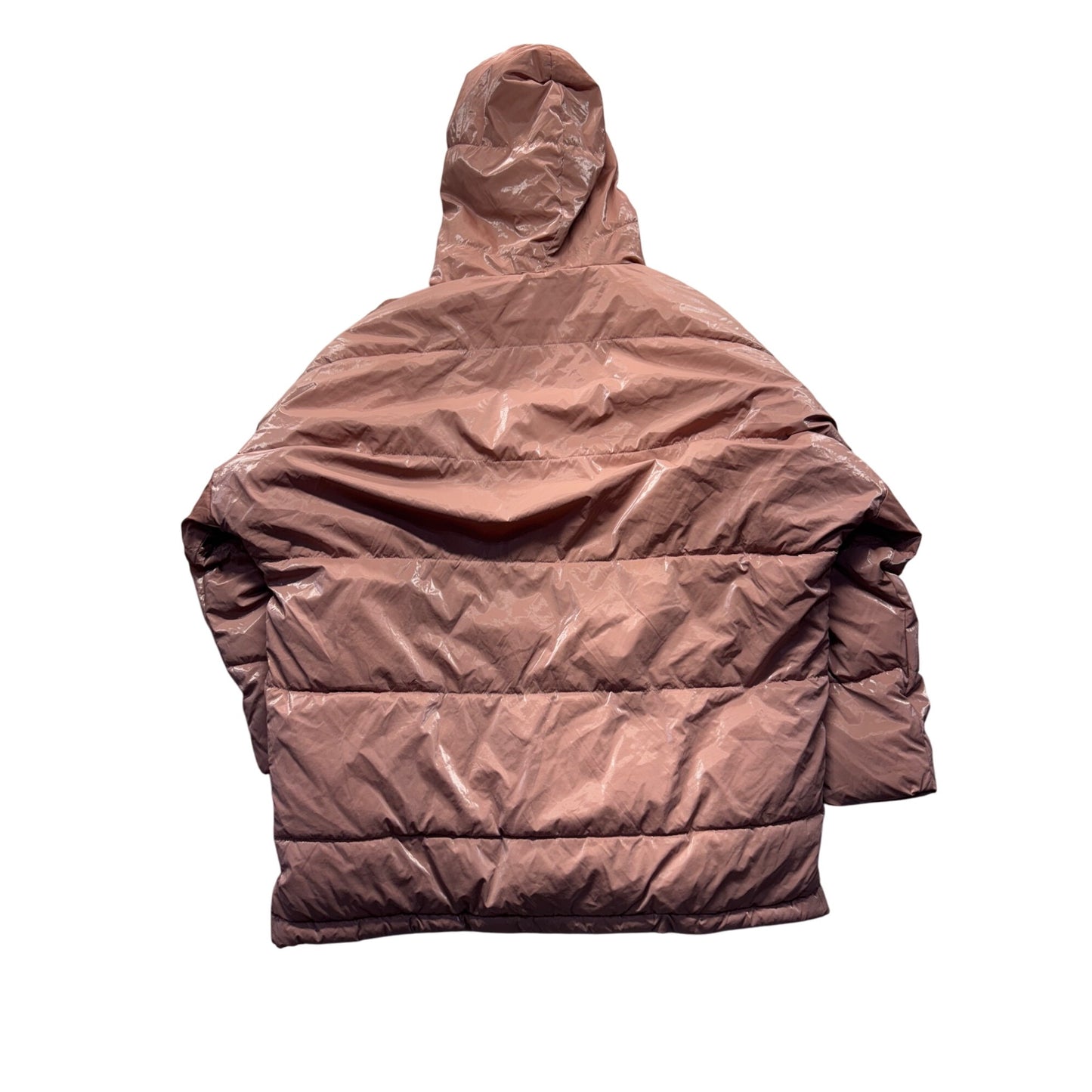 Zara Womens Light Pink Hooded Puffer Coat With Shiny Finish Size S #9509