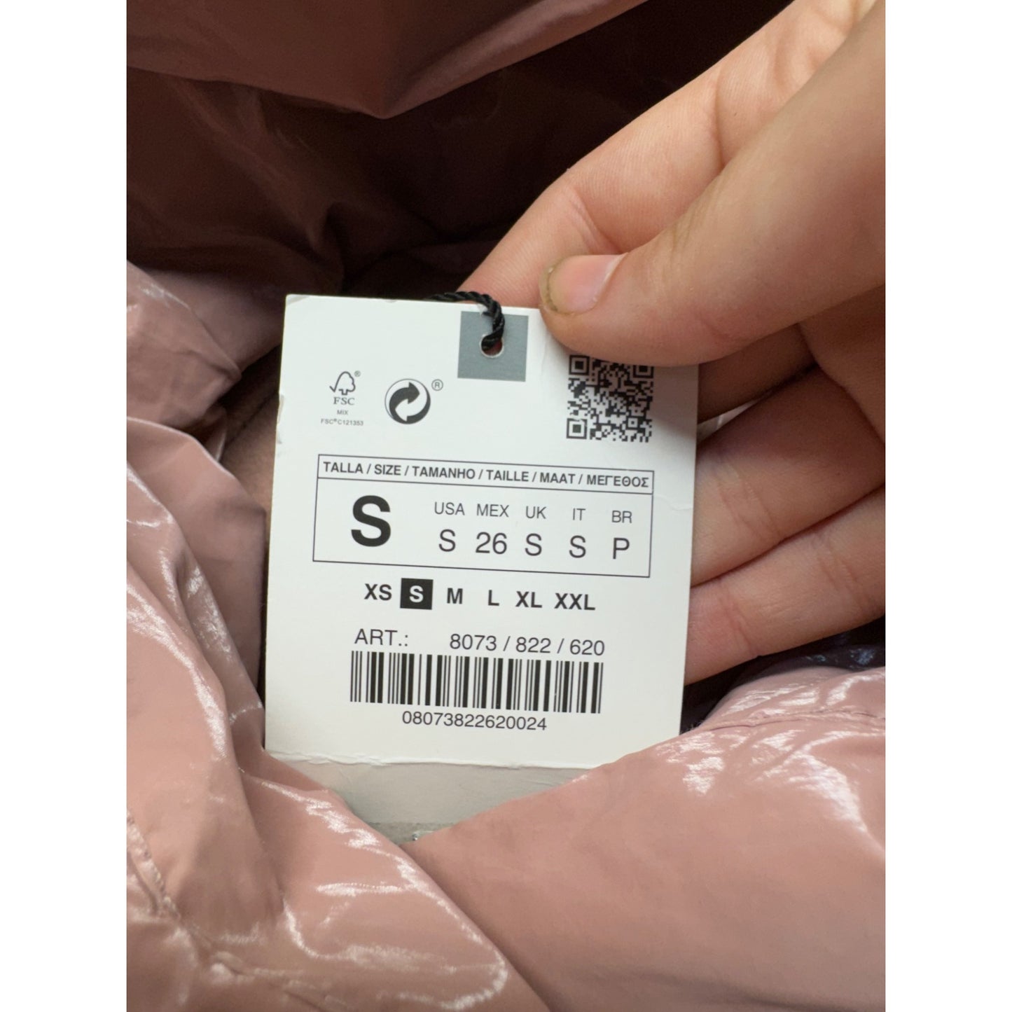 Zara Womens Light Pink Hooded Puffer Coat With Shiny Finish Size S #9509