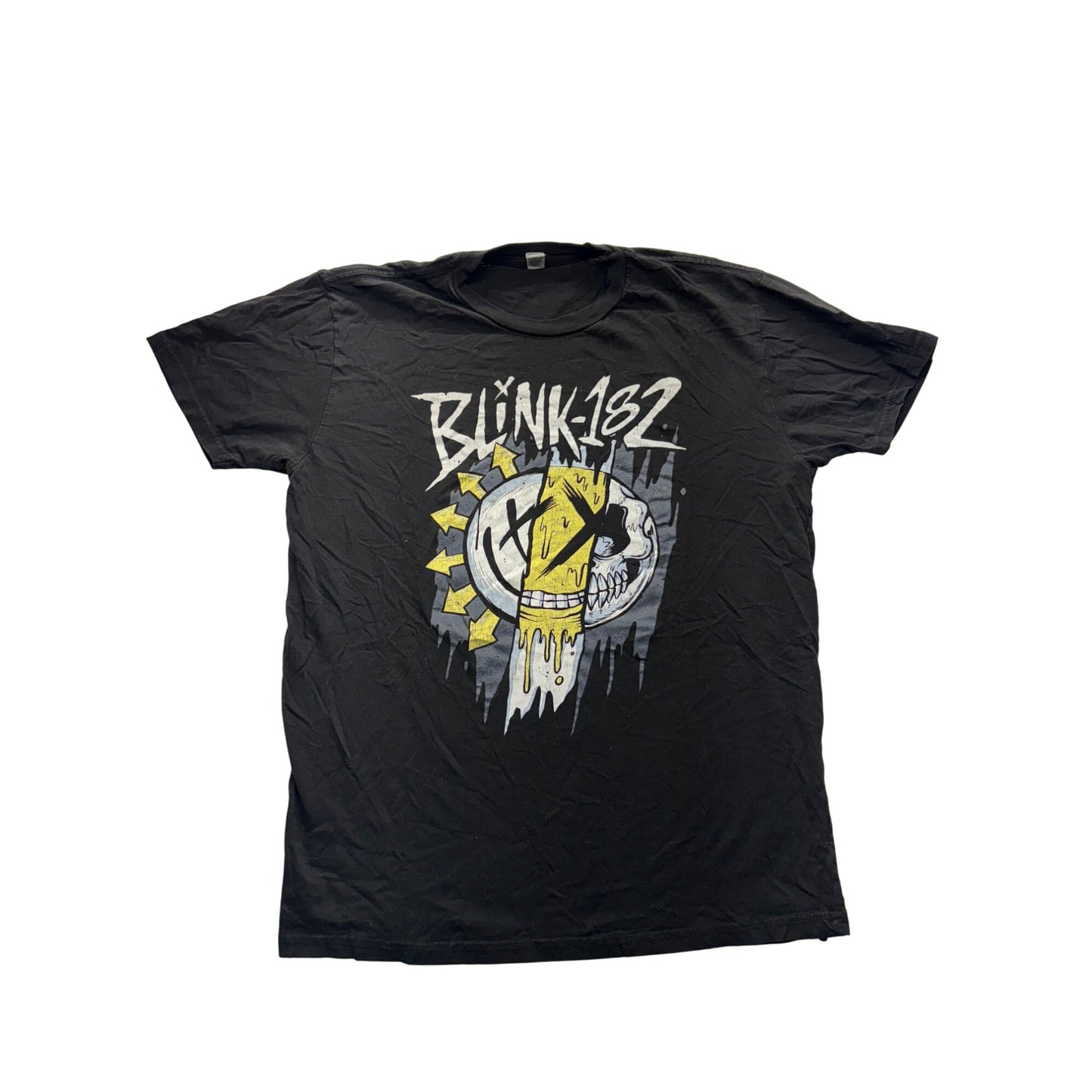 Vintage Blink-182 Black Graphic T-Shirt W/ Yellow Skull Design #7443