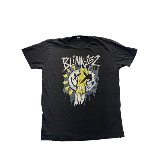 Vintage Blink-182 Black Graphic T-Shirt W/ Yellow Skull Design #7443