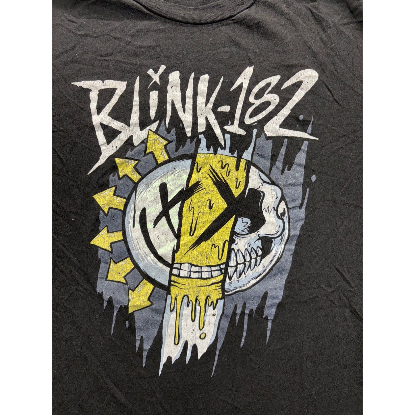 Vintage Blink-182 Black Graphic T-Shirt W/ Yellow Skull Design #7443