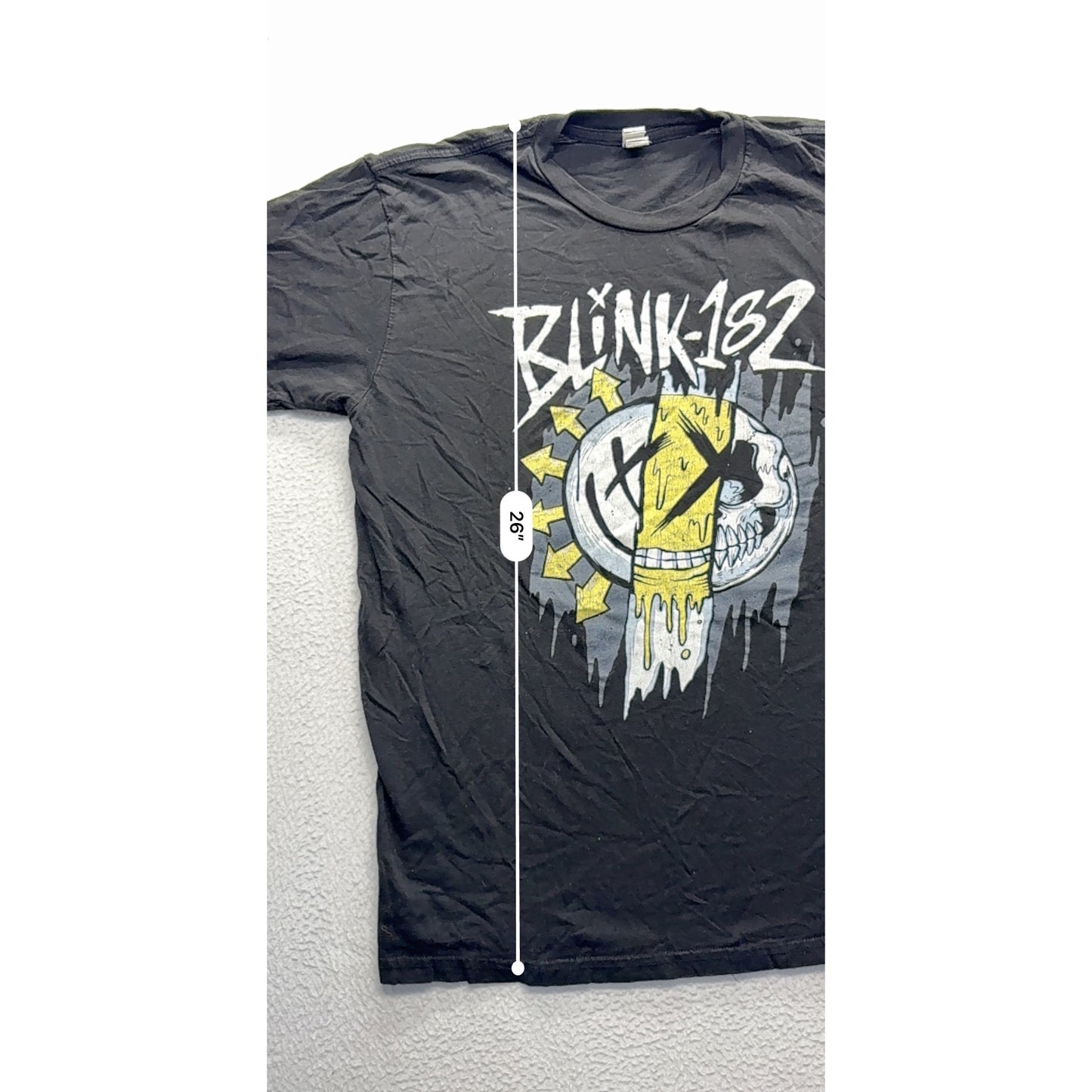 Vintage Blink-182 Black Graphic T-Shirt W/ Yellow Skull Design #7443