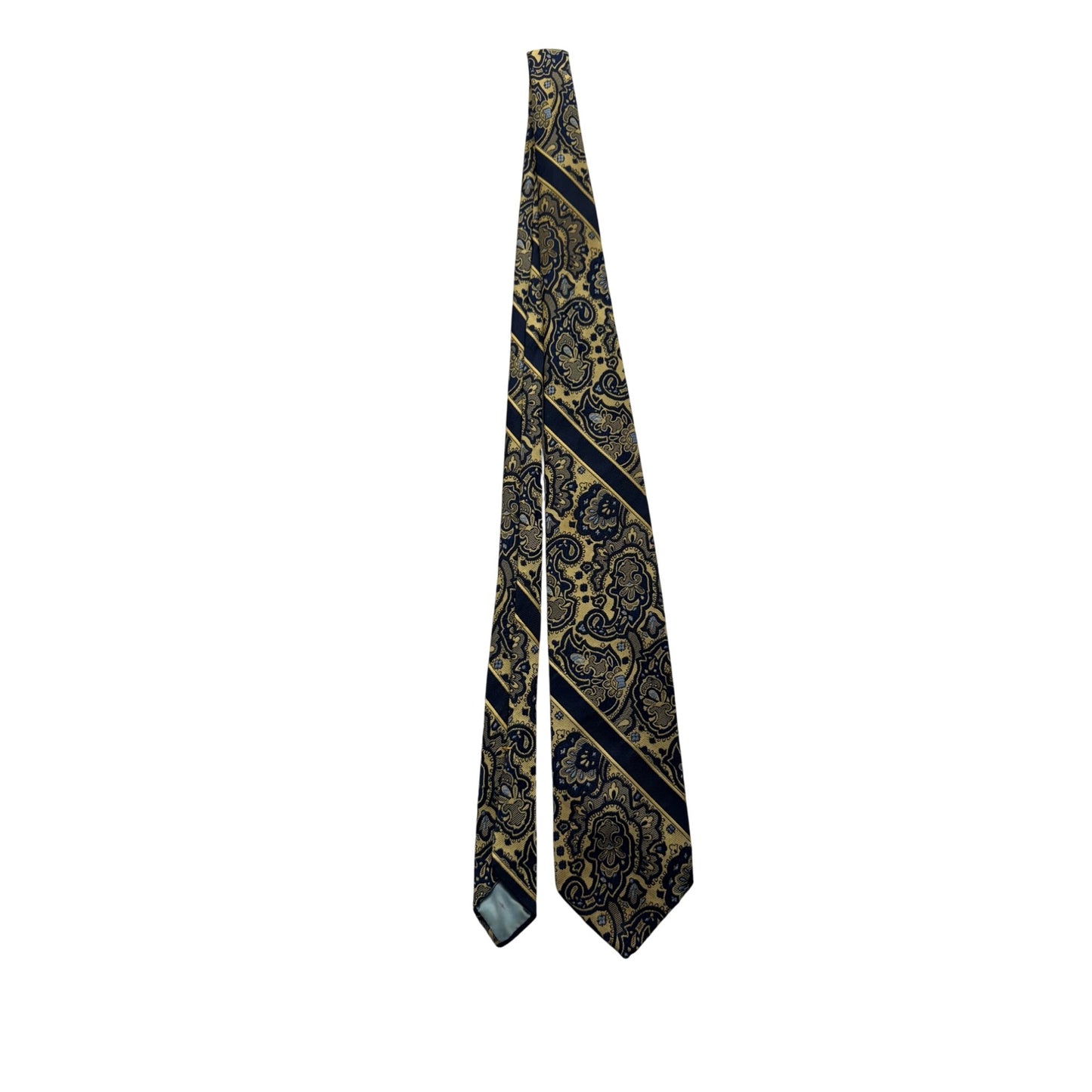 Vintage Wembley Wemlon Paisley/Stripe Necktie Blue/Gold Design #9110