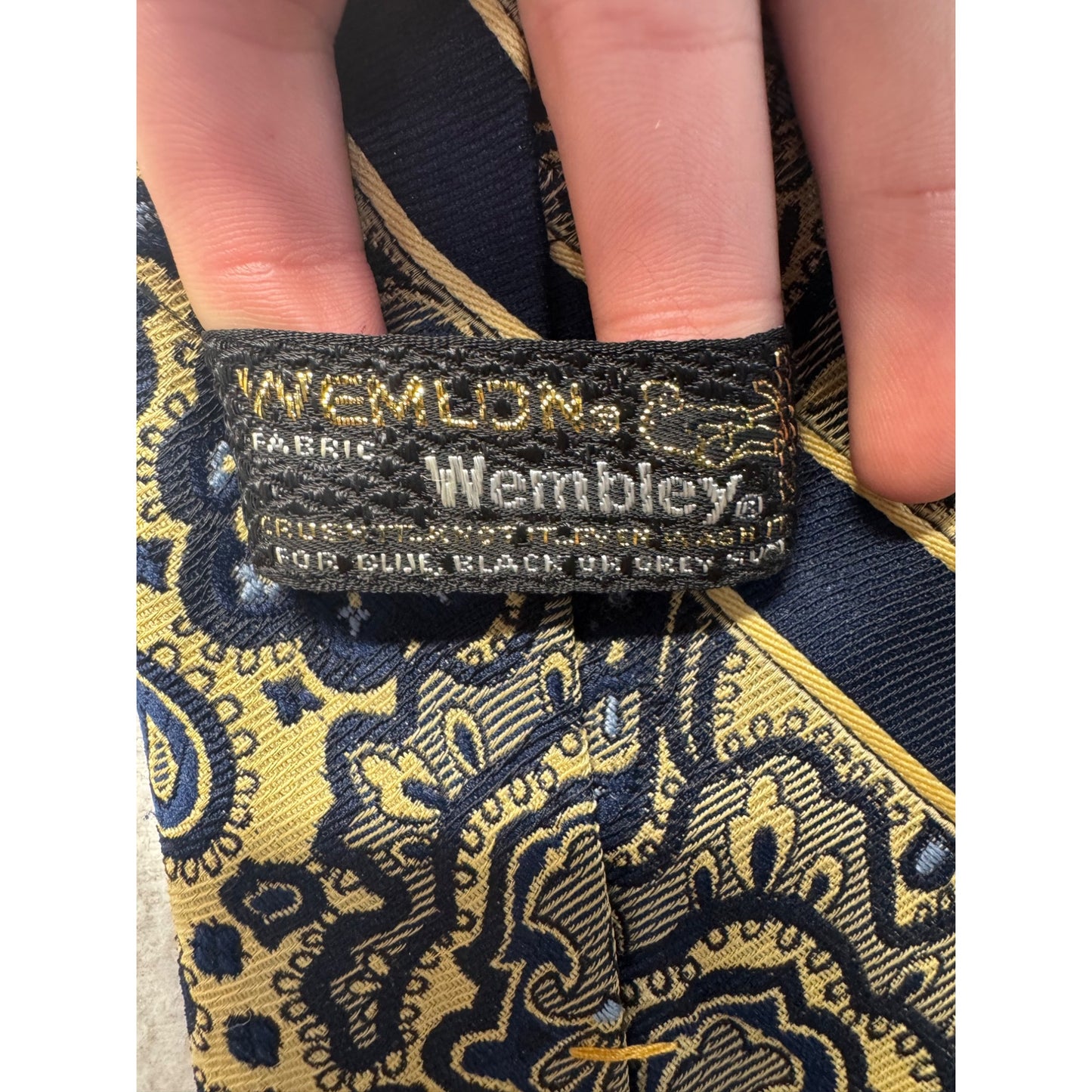 Vintage Wembley Wemlon Paisley/Stripe Necktie Blue/Gold Design #9110