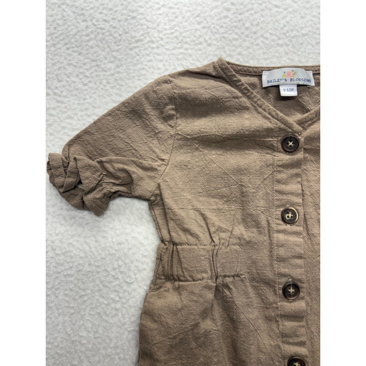 Baileys Blossoms 9-12M Baby Girl Button-Front Brown Dress #7419