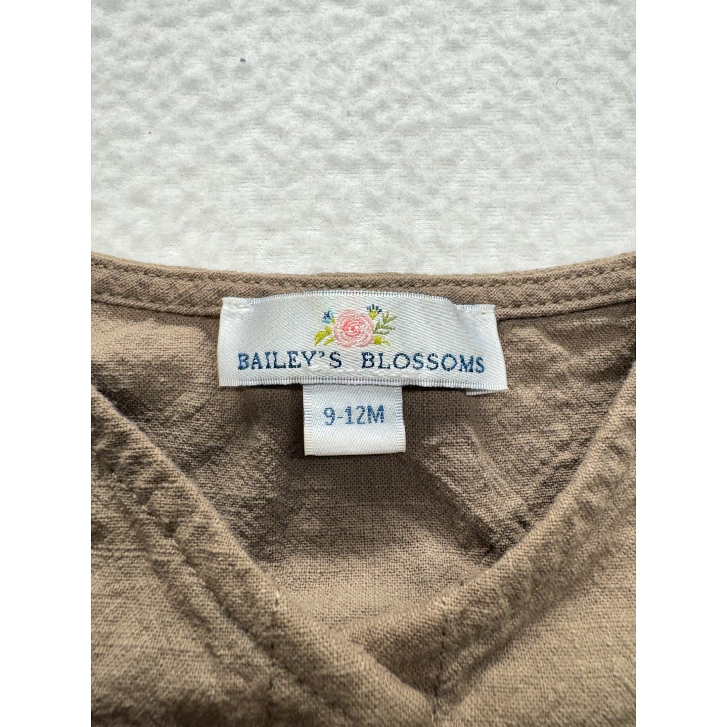 Baileys Blossoms 9-12M Baby Girl Button-Front Brown Dress #7419