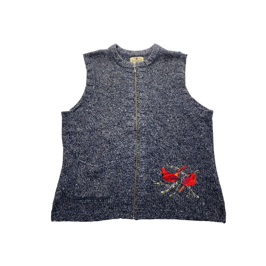 Woolrich Womens Black Heather wool blend l Vest With Cardinal Embroidery #7351