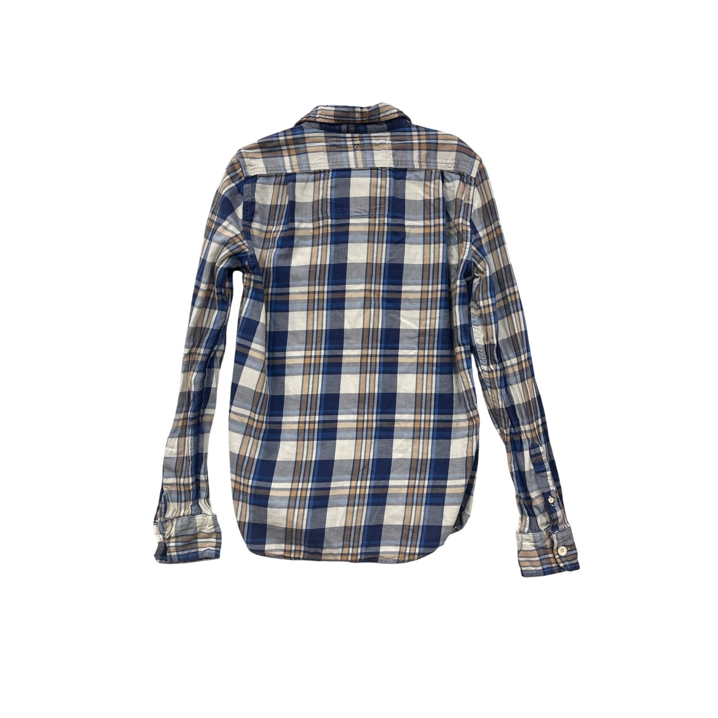 Superdry Co Mens Medium Blue & Beige Plaid Button-Up Long Sleeve Shirt #6942