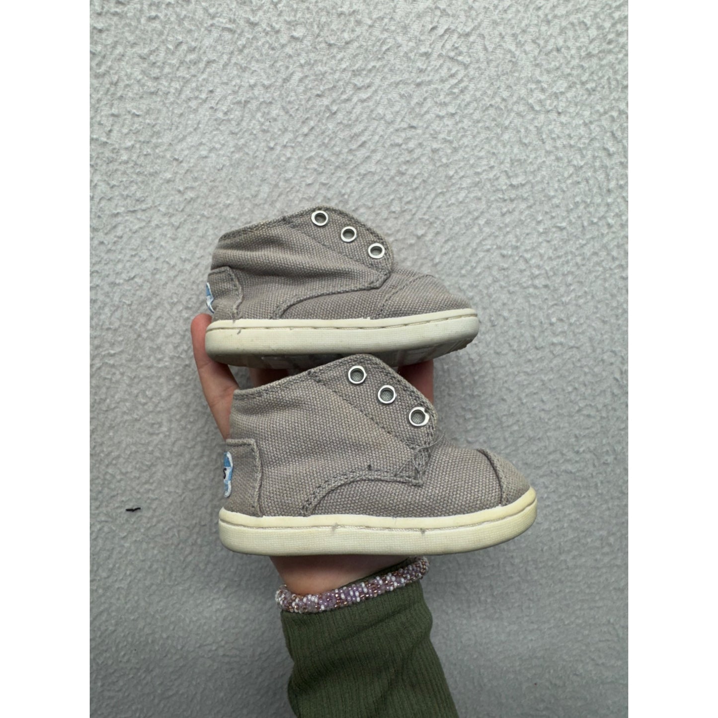 Toms Gray Canvas High-Top Toddler Shoes With Rubber Soles Size 5 #9295