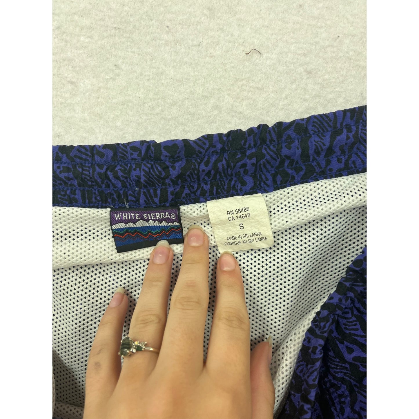 White Sierra Nylon Swim Shorts S Blue/Black Animal Print #204A