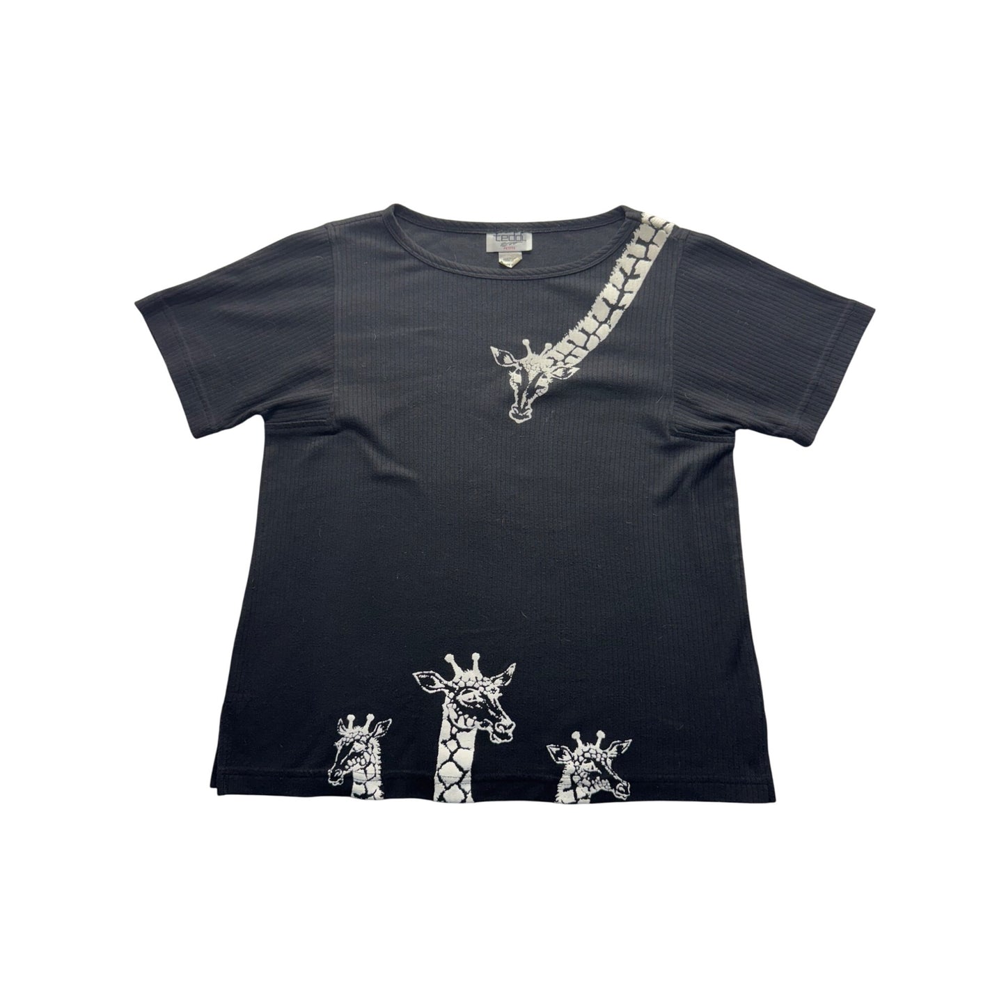 Giraffe Graphic Black Ribbed T-Shirt Petite Size PS Cotton Blend USA Made #9717
