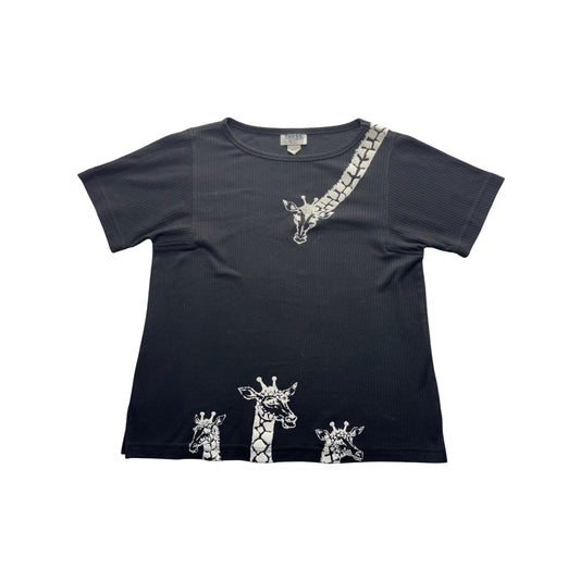 Giraffe Graphic Black Ribbed T-Shirt Petite Size PS Cotton Blend USA Made #9717