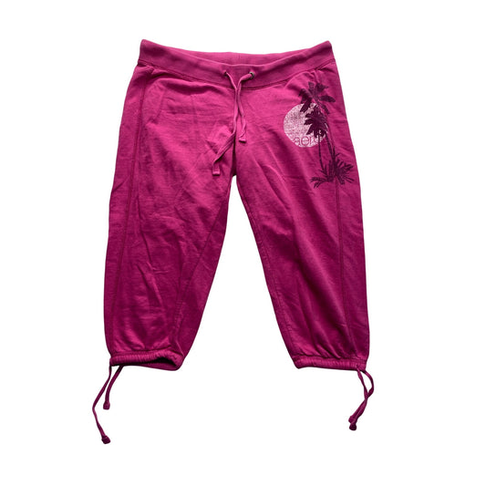 Aeropostale Womens Pink Capri Jogger Pants With Drawstring Waist & Palm Tree Print #7018