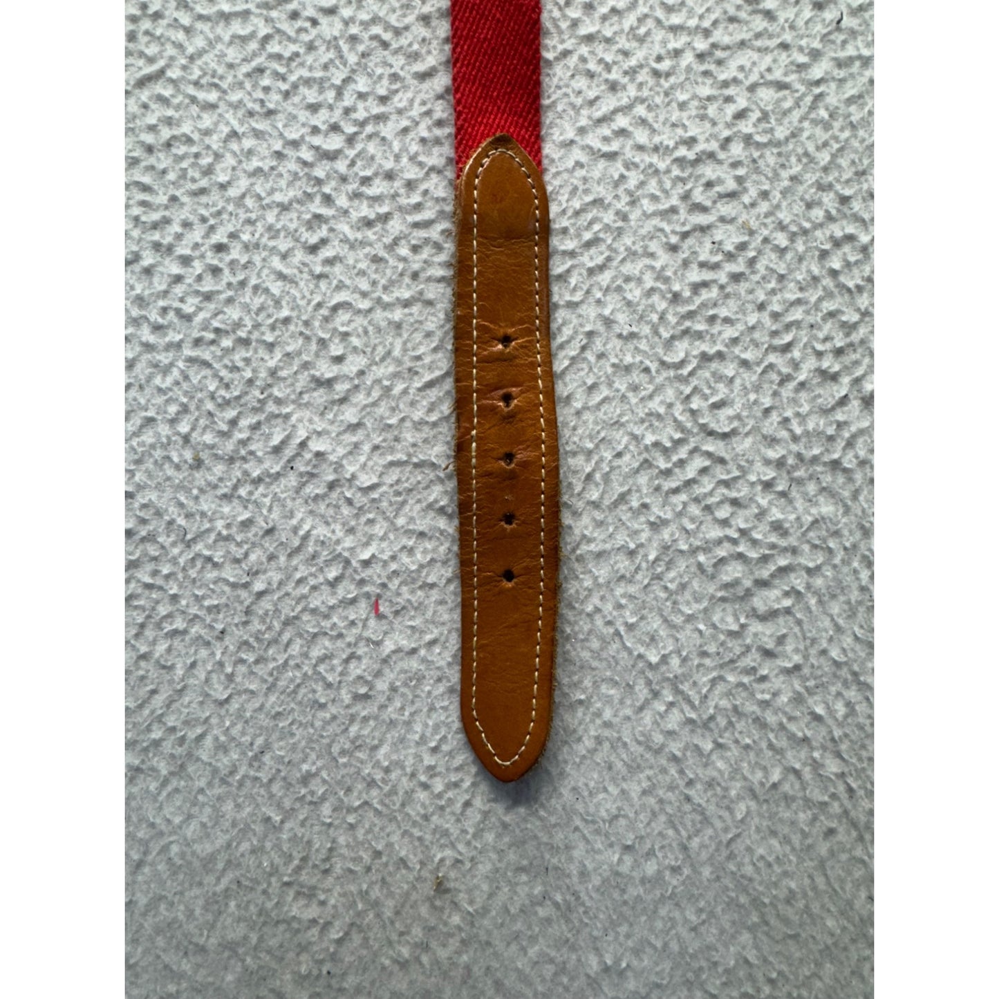 Vintage Red Canvas Belt With Leather Accents & Brass Buckle Adjustable Fit #9896