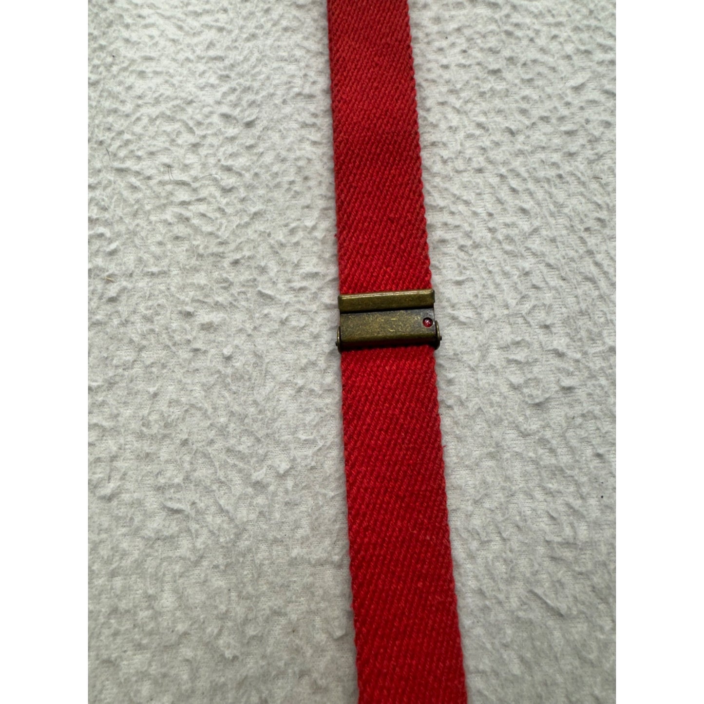 Vintage Red Canvas Belt With Leather Accents & Brass Buckle Adjustable Fit #9896