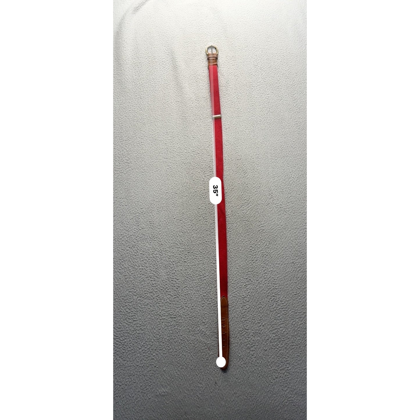 Vintage Red Canvas Belt With Leather Accents & Brass Buckle Adjustable Fit #9896