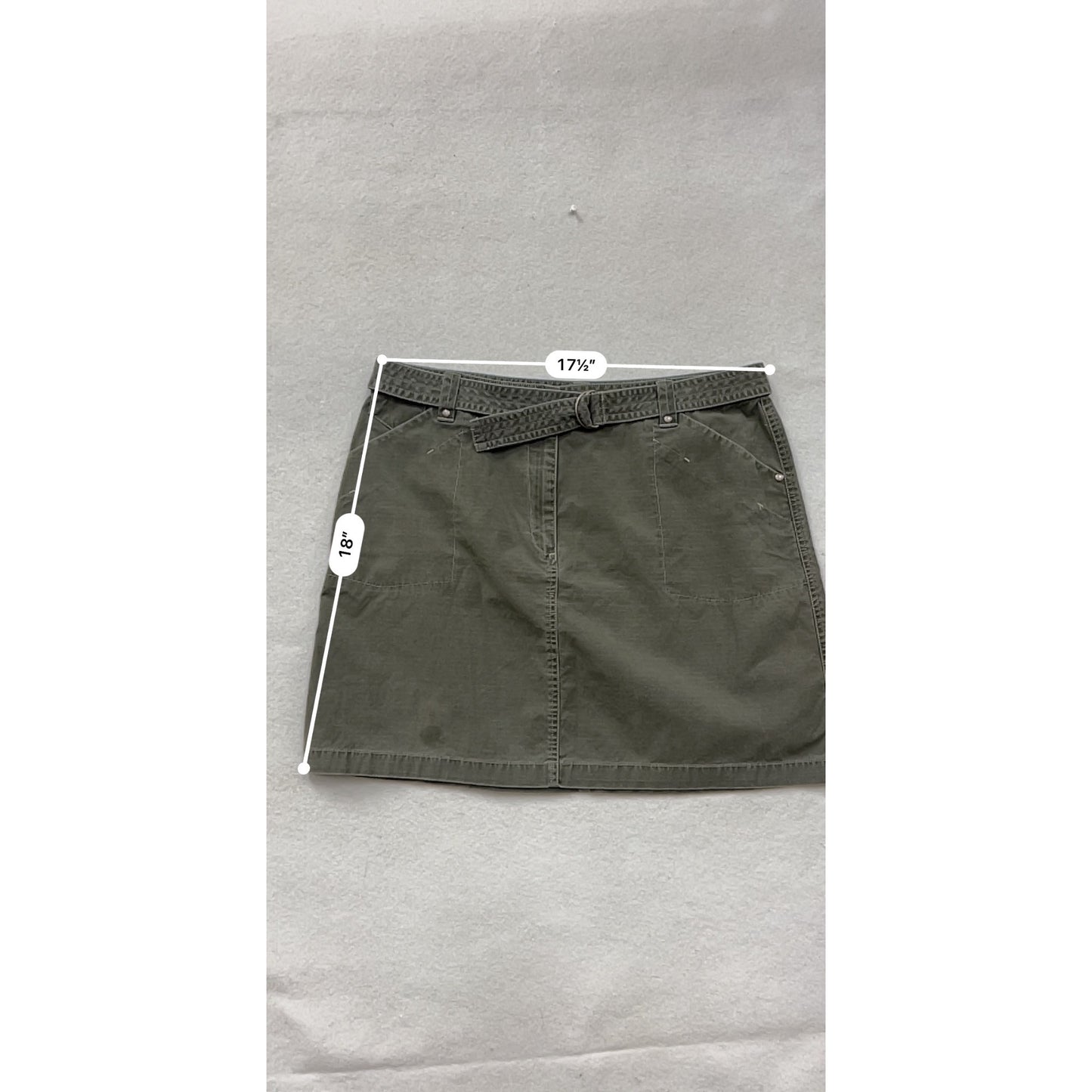 L.L.Bean Womens Olive Green Skirt Size 18R With Belted Waist & Pockets #6893