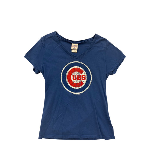 Chicago Cubs Womens Large V-Neck Blue T-Shirt Genuine Merchandise #6745