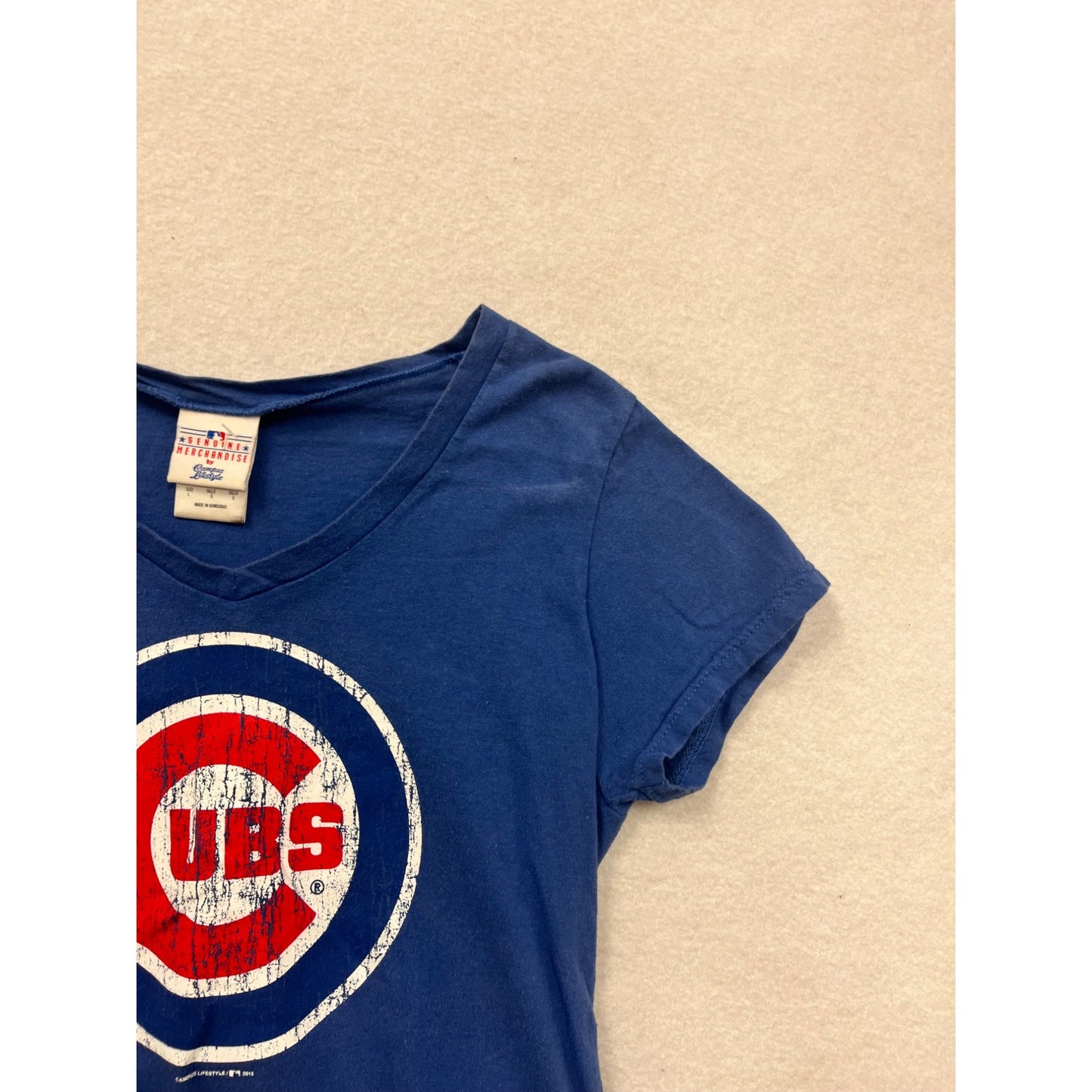Chicago Cubs Womens Large V-Neck Blue T-Shirt Genuine Merchandise #6745