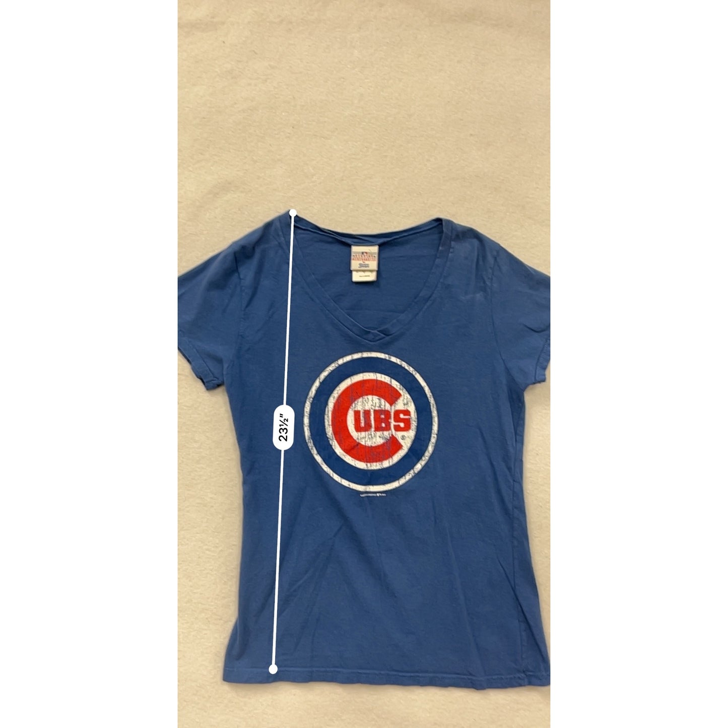 Chicago Cubs Womens Large V-Neck Blue T-Shirt Genuine Merchandise #6745