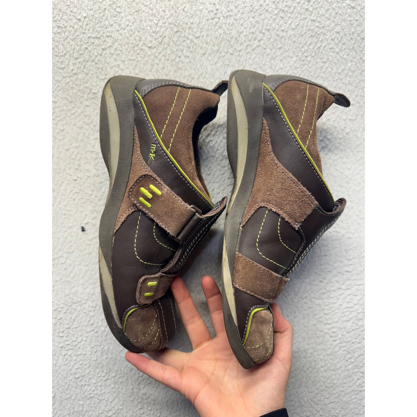 Michelin K Brown & Lime Green Leather/Suede Casual Velcro Sneakers #9472