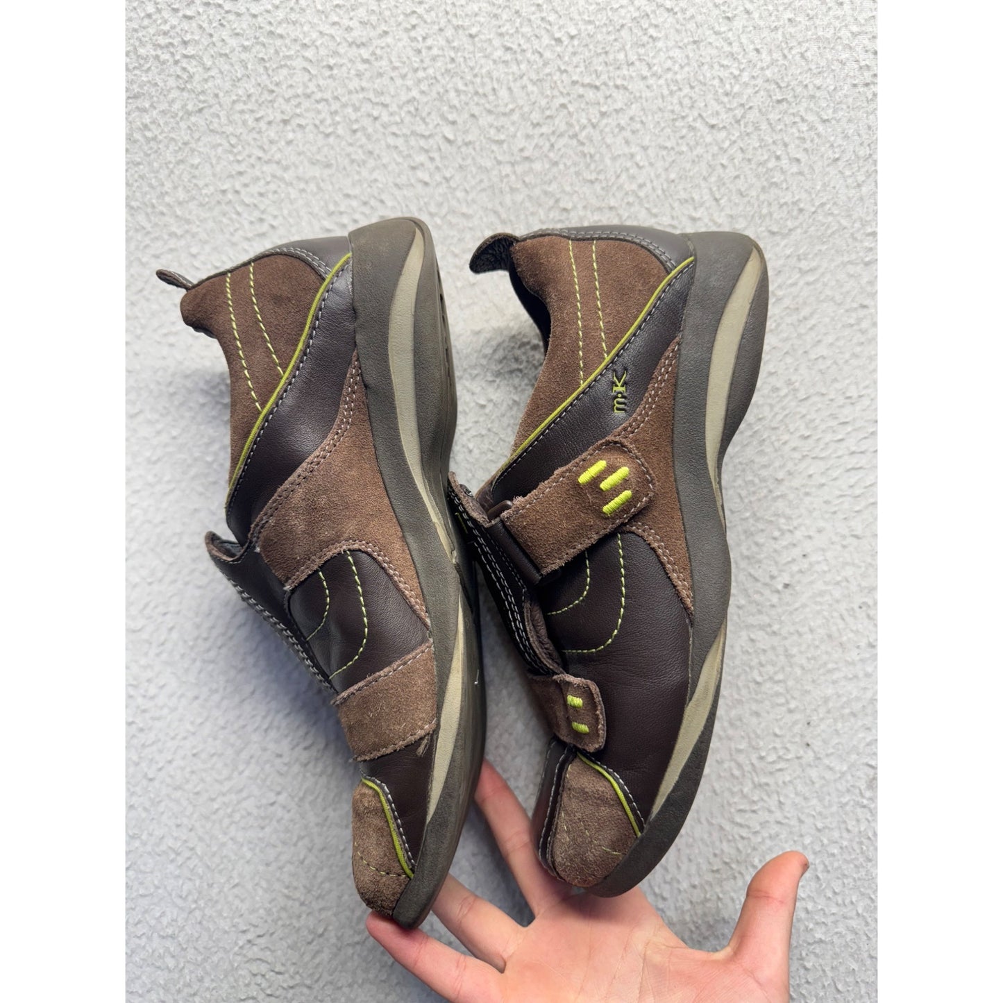 Michelin K Brown & Lime Green Leather/Suede Casual Velcro Sneakers #9472