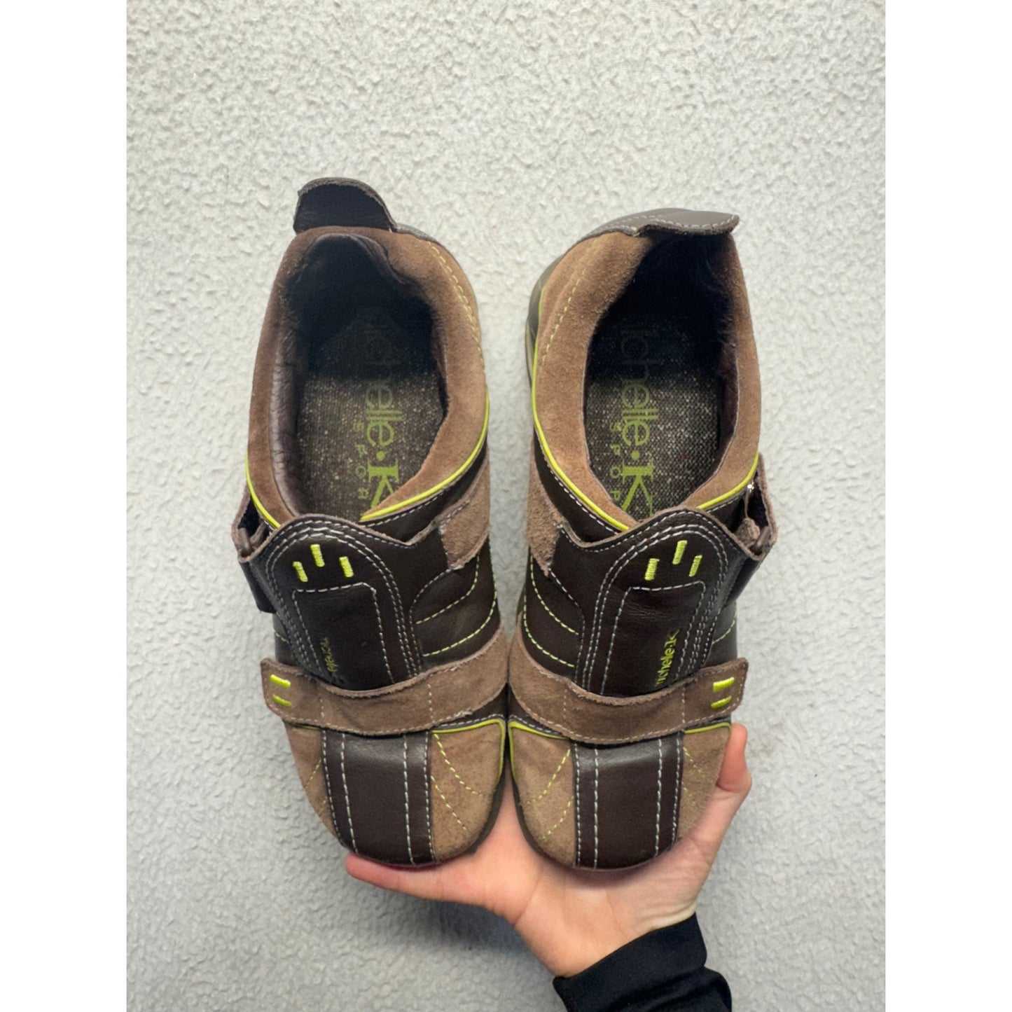 Michelin K Brown & Lime Green Leather/Suede Casual Velcro Sneakers #9472