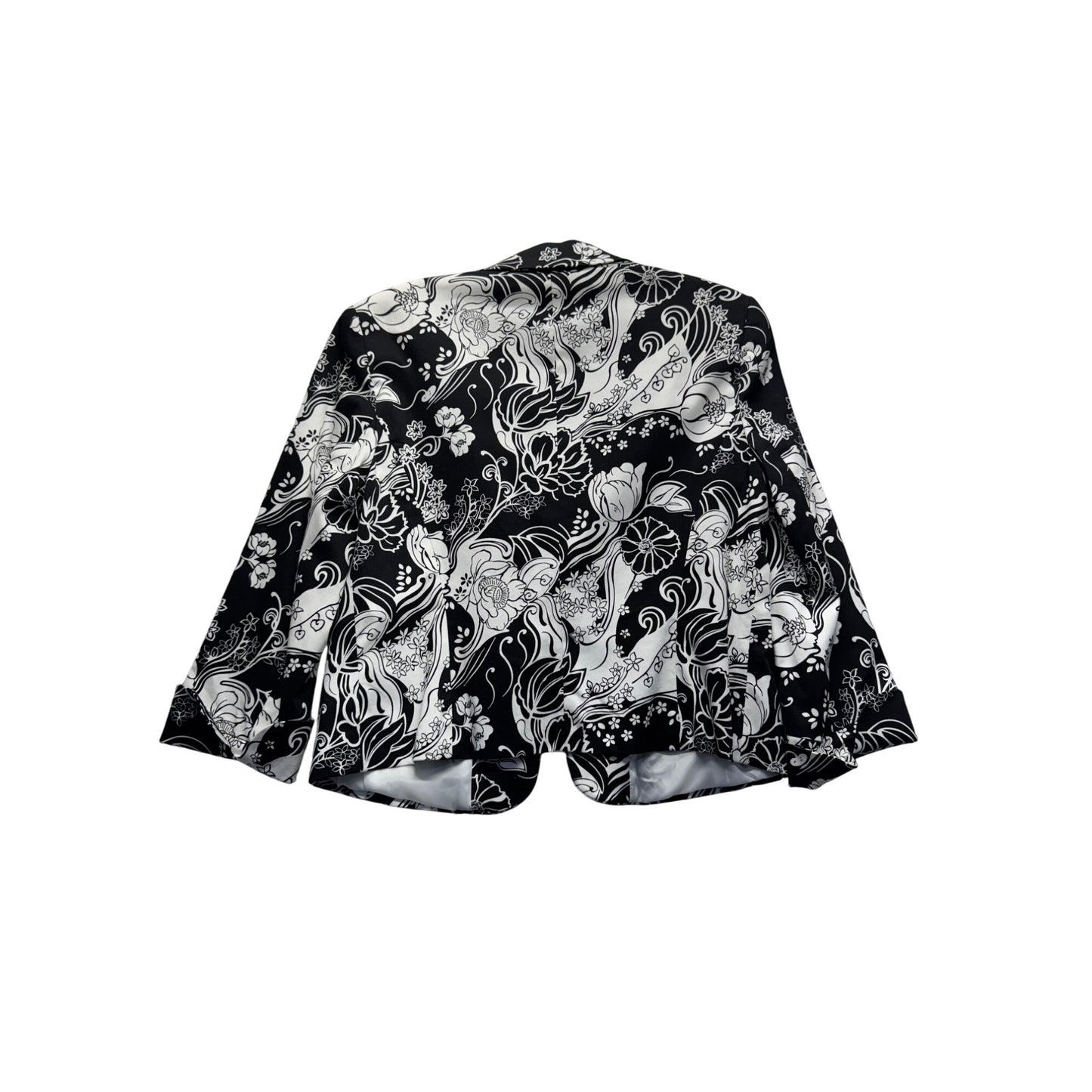 Worthington Black & White Floral Print Blazer Size 12 Polyester #9422