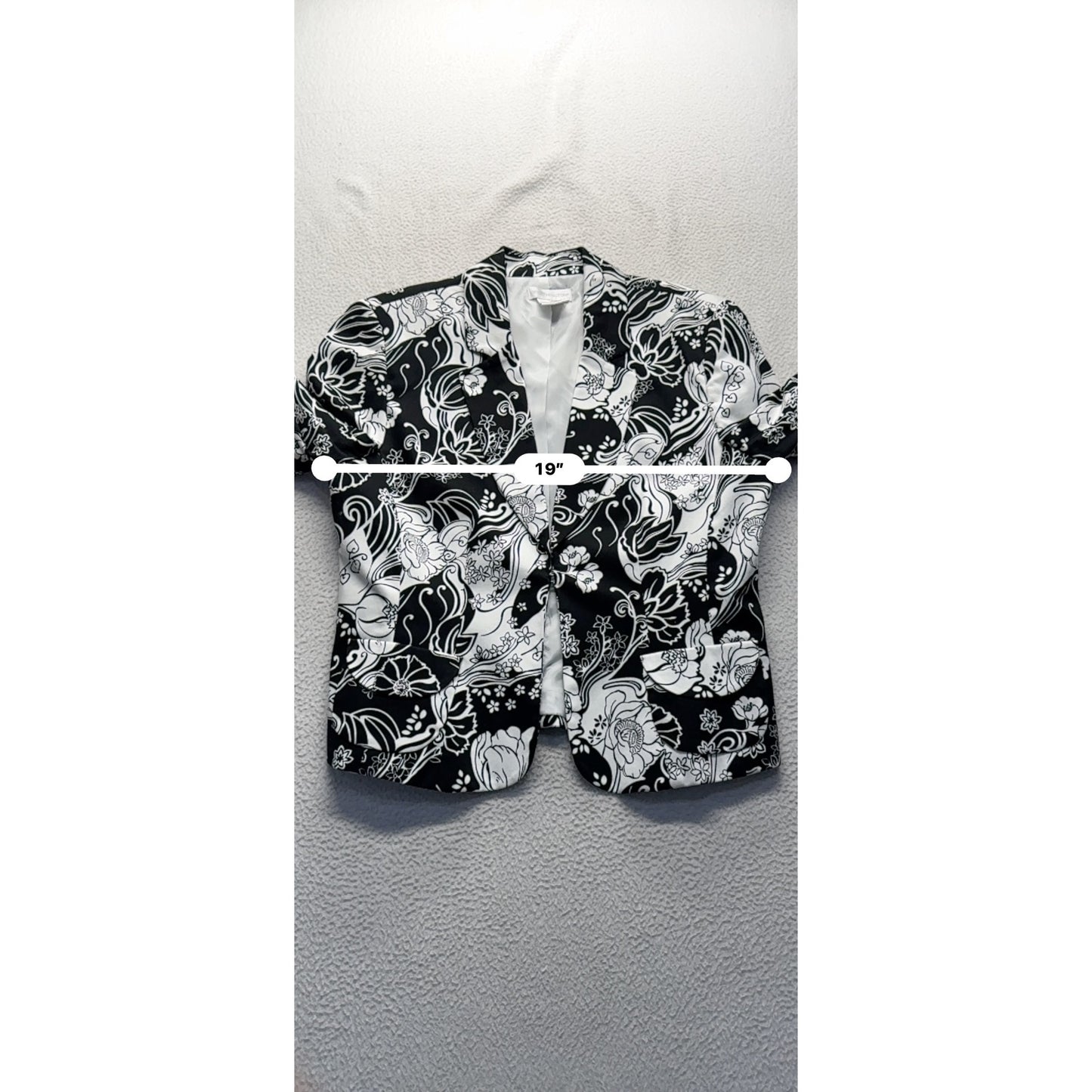 Worthington Black & White Floral Print Blazer Size 12 Polyester #9422