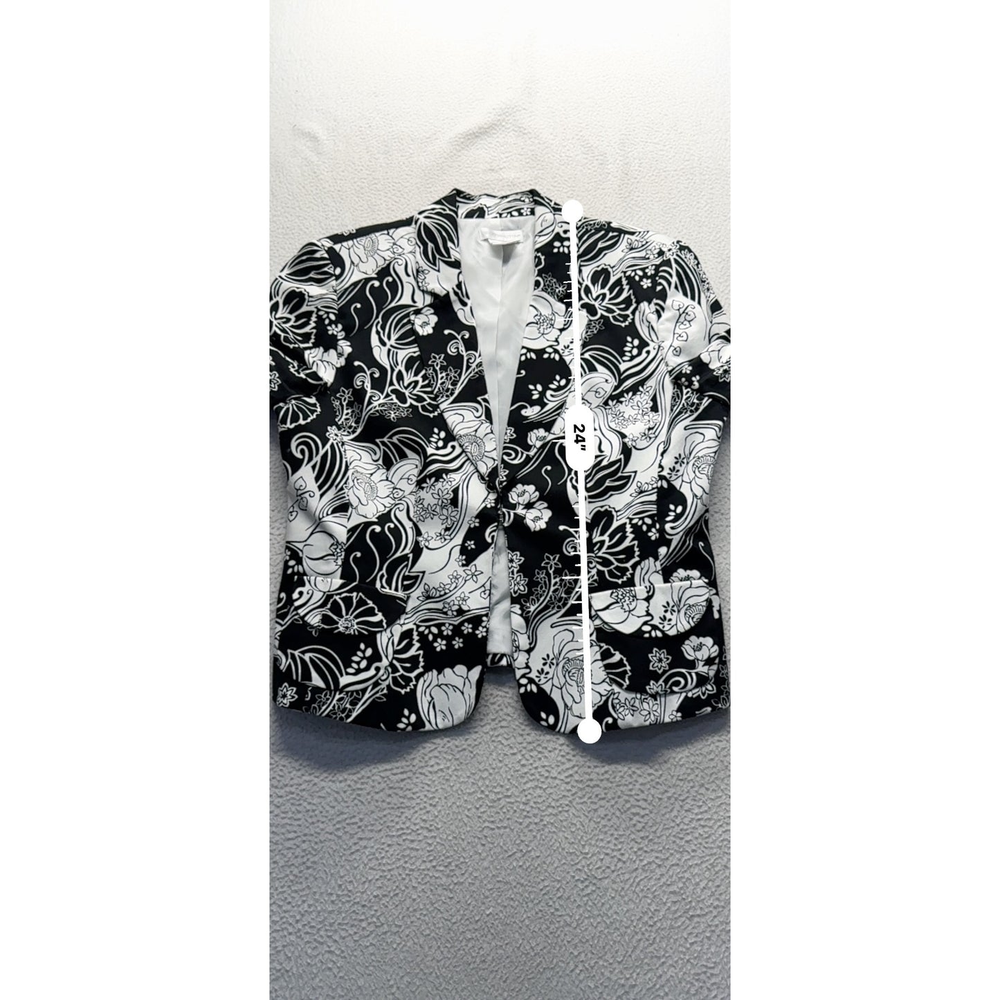 Worthington Black & White Floral Print Blazer Size 12 Polyester #9422