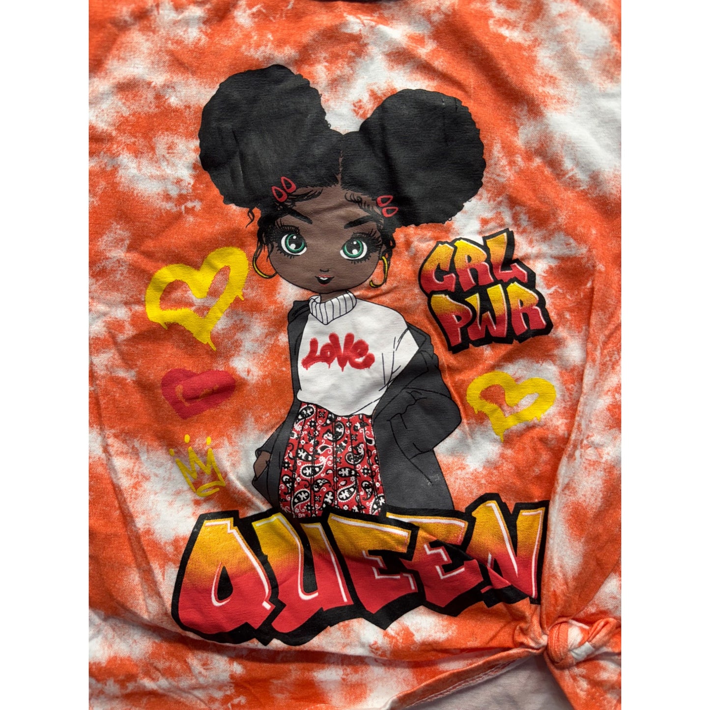 Pink Sparkle 6X Tie-Dye Graphic Tee With Queen Design & Girl Power Text #9326