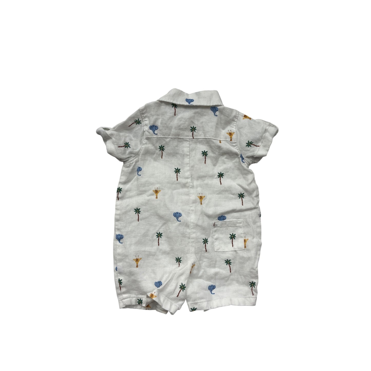 Baby Boy Janie & Jack Safari Print Linen Cotton Romper 0-3M Short Sleeve Button-Front #6830