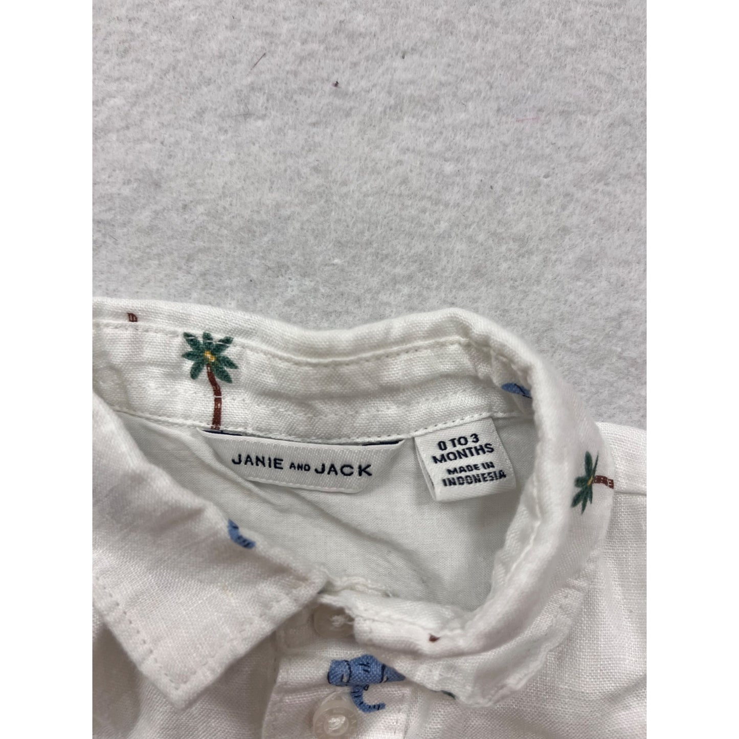 Baby Boy Janie & Jack Safari Print Linen Cotton Romper 0-3M Short Sleeve Button-Front #6830