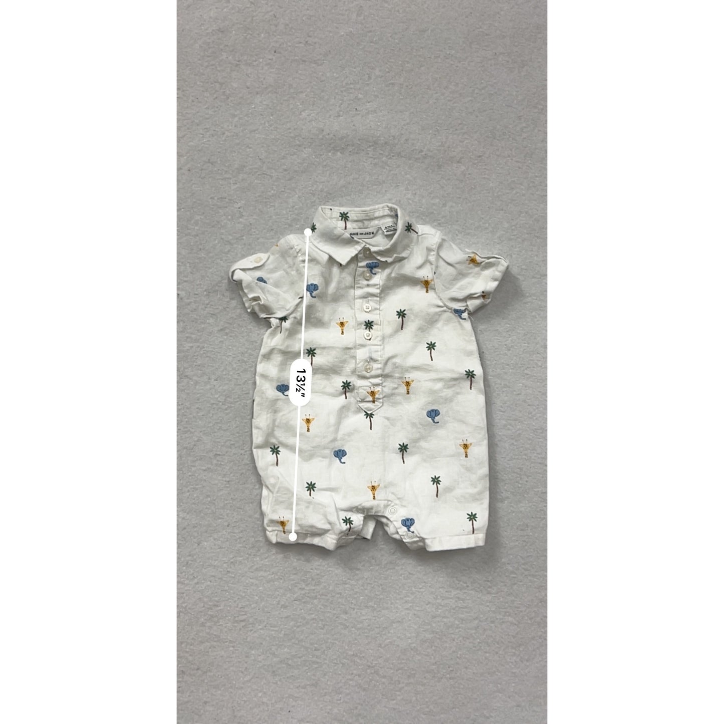 Baby Boy Janie & Jack Safari Print Linen Cotton Romper 0-3M Short Sleeve Button-Front #6830