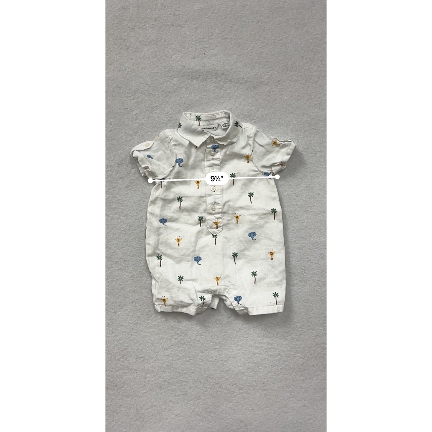 Baby Boy Janie & Jack Safari Print Linen Cotton Romper 0-3M Short Sleeve Button-Front #6830