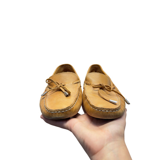 Leather Driving Moccasins With Pebbled Rubber Soles & Bow Detail - Tan #9736