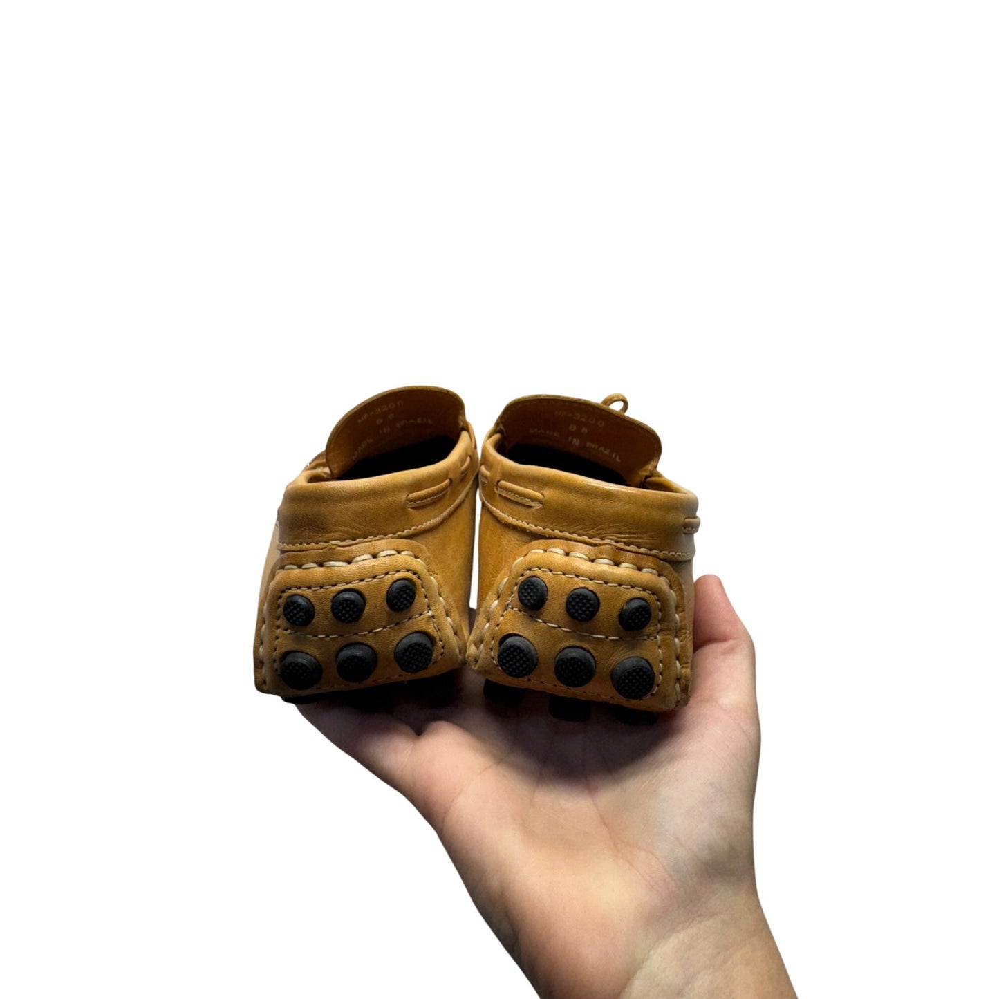 Leather Driving Moccasins With Pebbled Rubber Soles & Bow Detail - Tan #9736