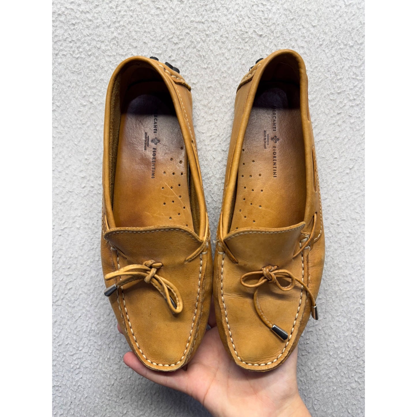 Leather Driving Moccasins With Pebbled Rubber Soles & Bow Detail - Tan #9736