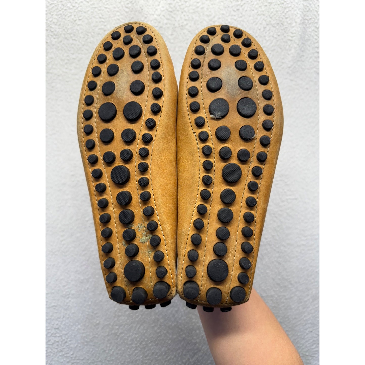 Leather Driving Moccasins With Pebbled Rubber Soles & Bow Detail - Tan #9736