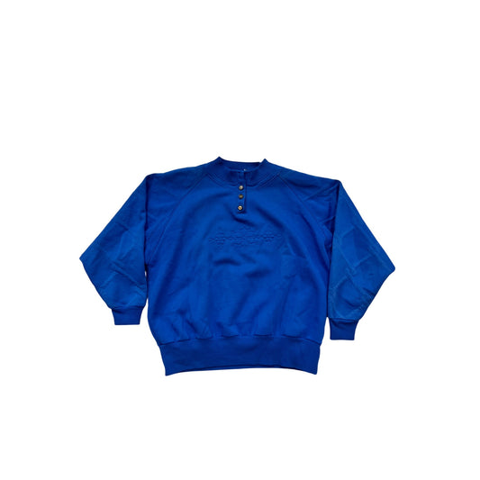 Vintage Blue Button-Up Crewneck Sweatshirt Womens M By Catalina #6836