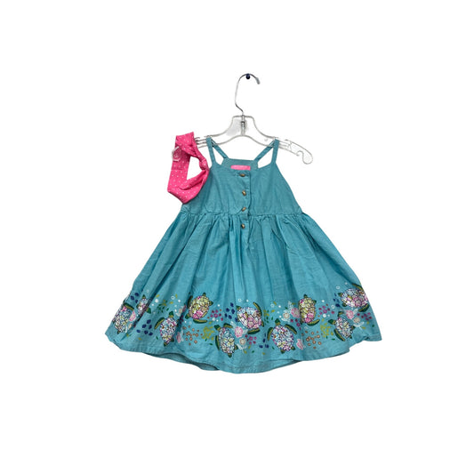 Isaac Mizrahi New York Girls Blue Turtle Print Dress With Pink Headband #748A