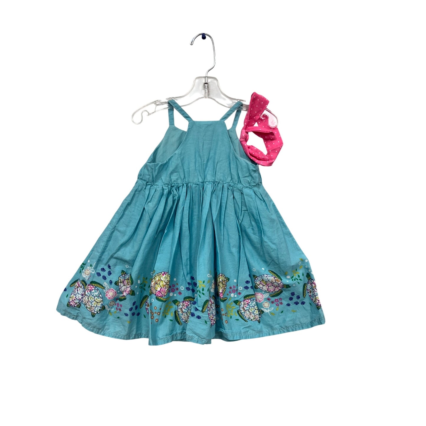 Isaac Mizrahi New York Girls Blue Turtle Print Dress With Pink Headband #748A