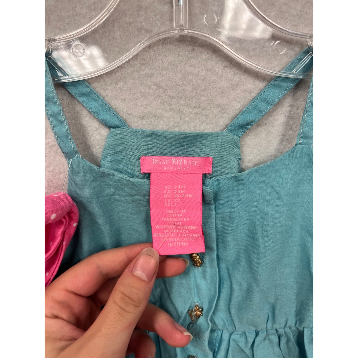 Isaac Mizrahi New York Girls Blue Turtle Print Dress With Pink Headband #748A
