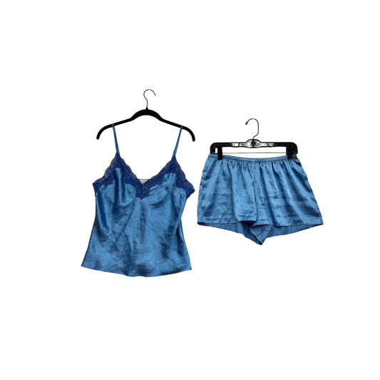 Womens Blue Linea Donatella Satin Pajama Set W/Lace Trim #8062