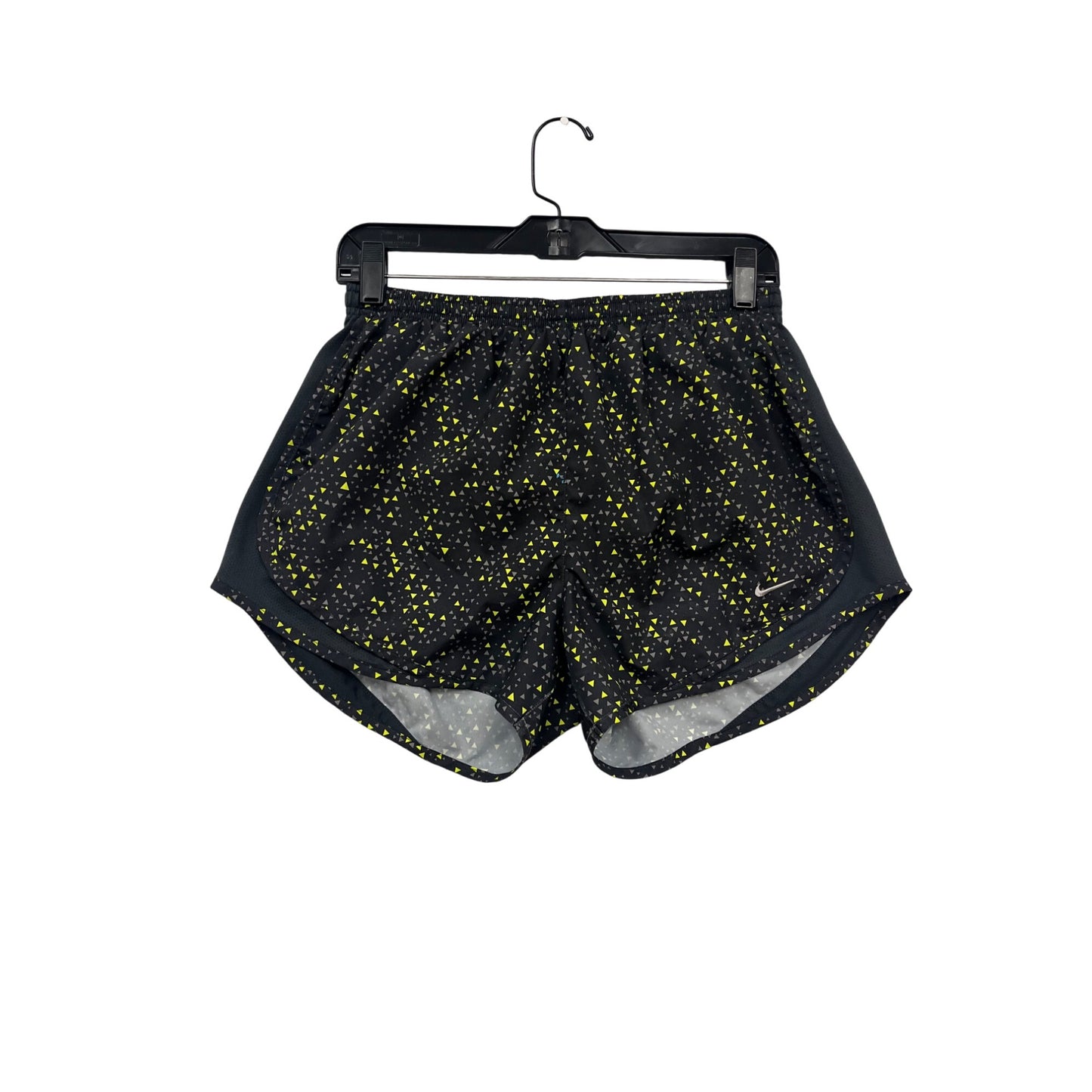 Nike Dri-Fit Running Shorts M Black Yellow Triangle Print Athletic Wear #301A