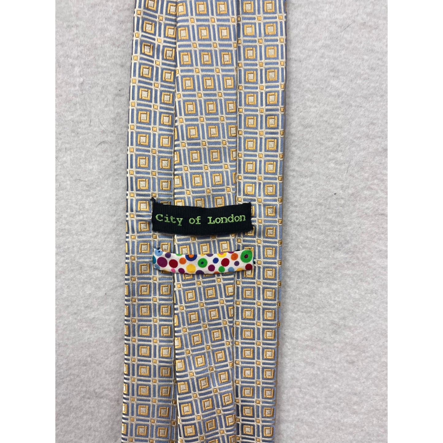 City Of London Geometric Pattern Silk Tie Gold & Blue #8541
