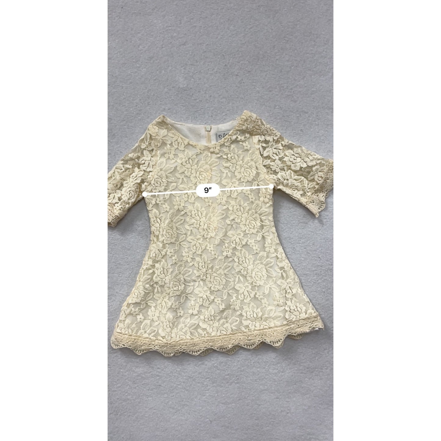 Girls Ivory Lace Dress By D. Lilies Collection Floral Pattern 3/4 Sleeves Back Zipper Closure Size 5-6 #6921