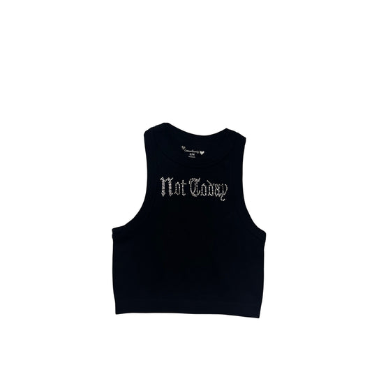 Black Rhinestone "Not Today" Racerback Crop Tank Top S/M #8884